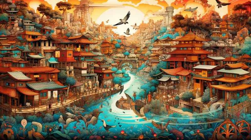 国潮风黄鹤楼地标建筑山水插画,插画/手绘图,插画/手绘图库,插画/手绘图下载,插画/手绘